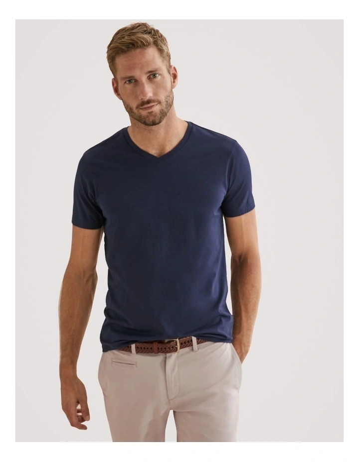 Pima Cotton V-Neck T-shirt in Navy
