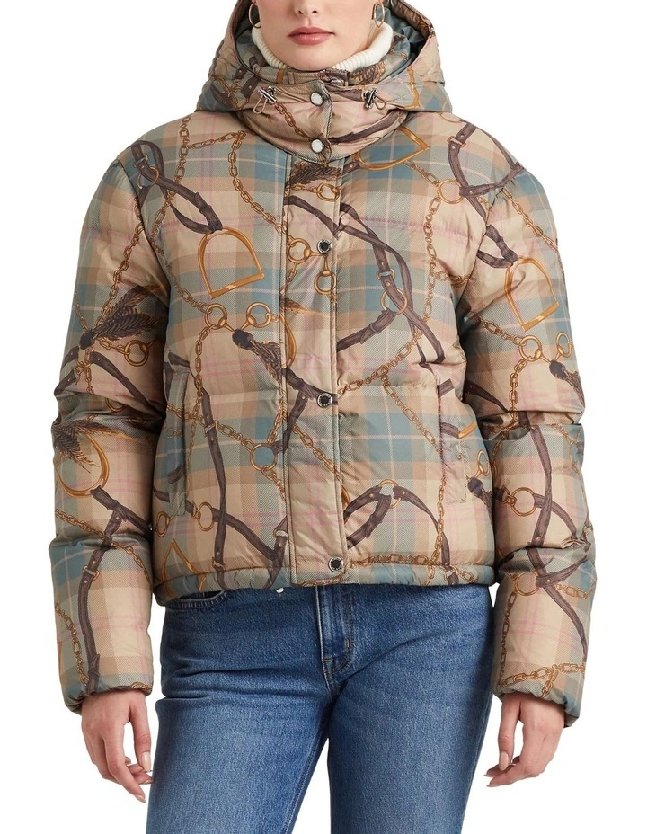 Plaid Belting Print Taffeta Down Coat in Multi