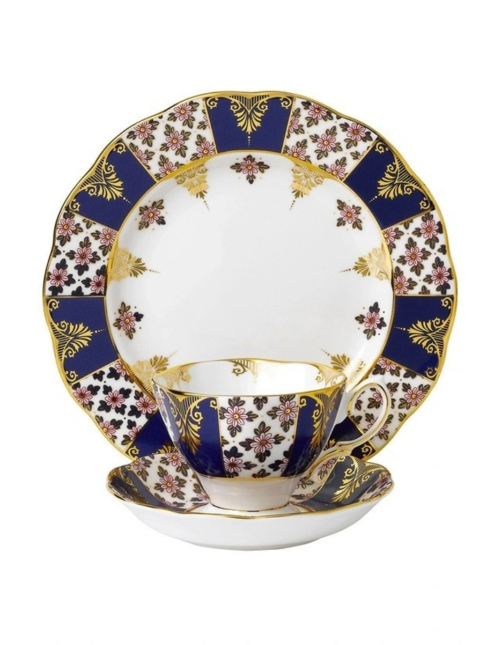 Regency Blue 1900 Teacup Saucer & Plate White