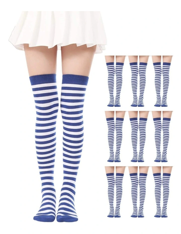 10x Over The Knee Socks in Blue/White