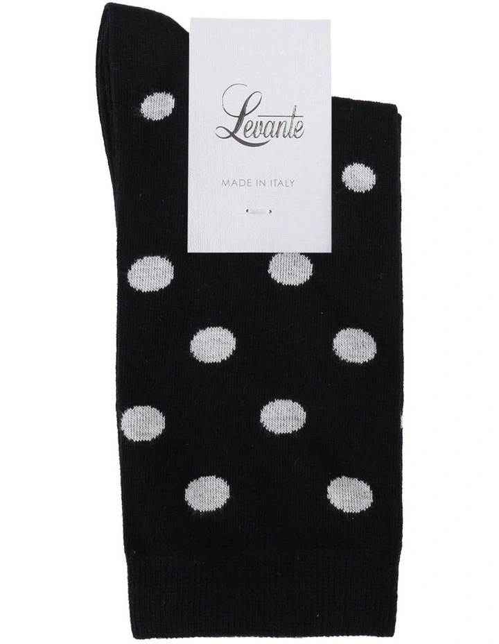 Gigi Cotton Rich Spot Crew Length Socks in Grey/Ink/White