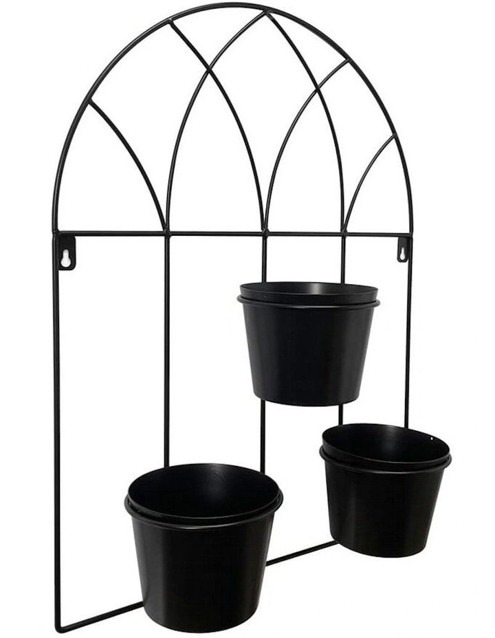 Metal Arch Design 3-Pot Wall Planter in Black