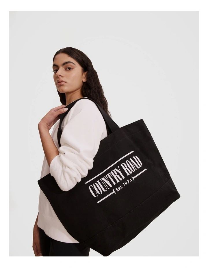 Australian Cotton Printed Heritage Shopper in Black