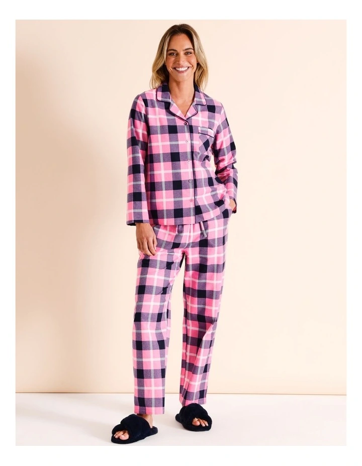 Flannelette Pyjama Set in Navy & Pink