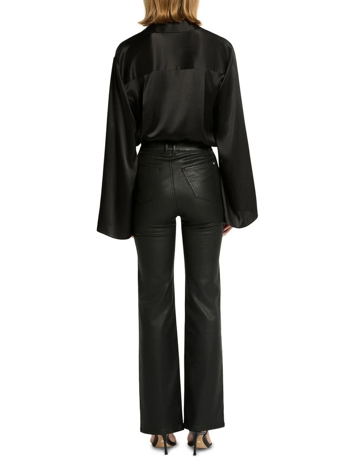 Front Split Waxy Jean in Black