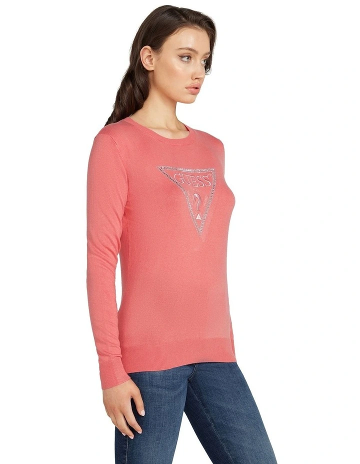 Long Sleeve Round Neck Diane Triangle Logo Sweater in Red