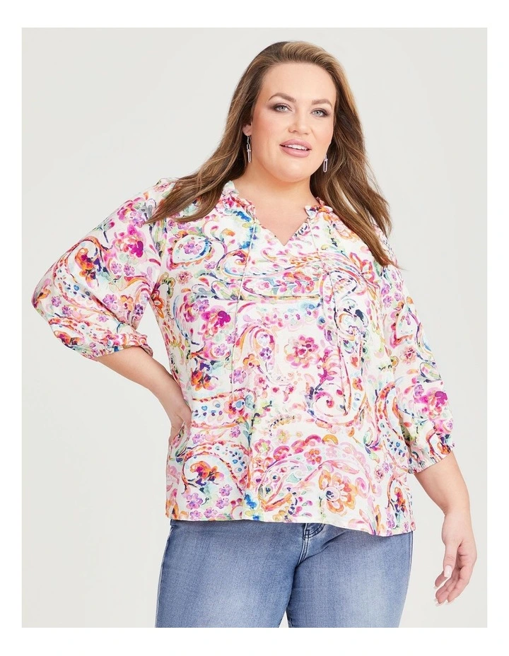 Natural Painterly Paisley Top in Print