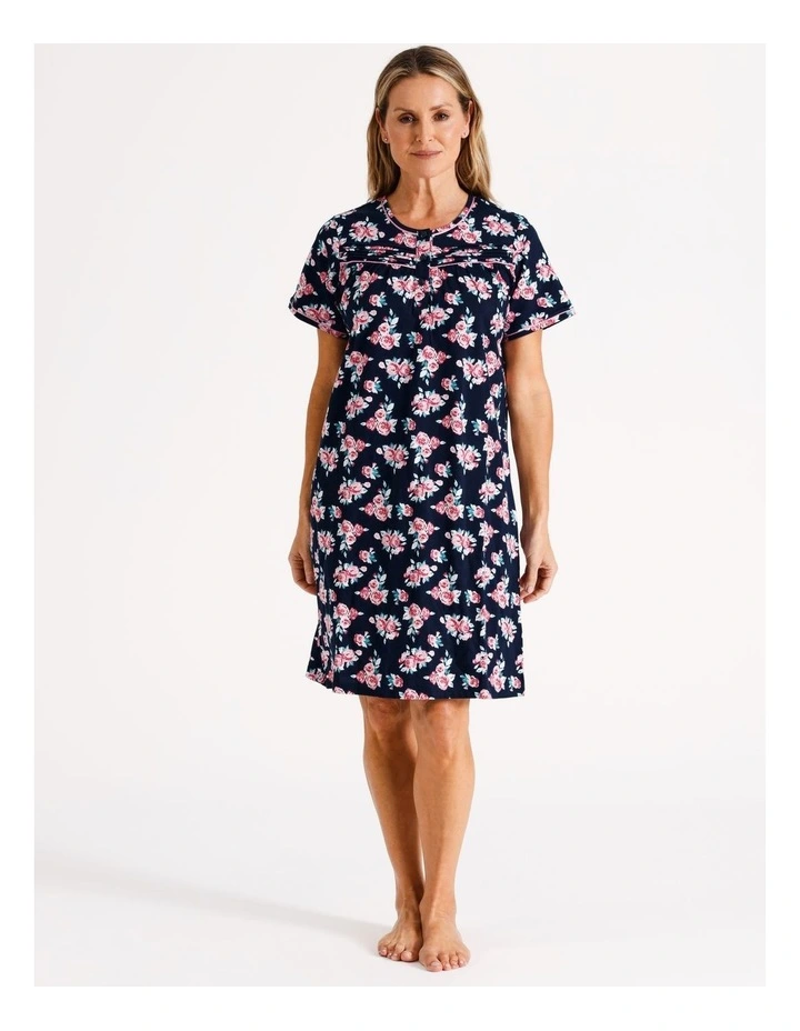 Timeless Short Sleeve Knit Nightie in Navy Floral