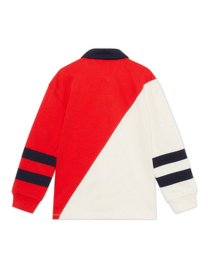 Colour-Blocked Long Sleeve Polo Shirt (8-16 Years) in Red