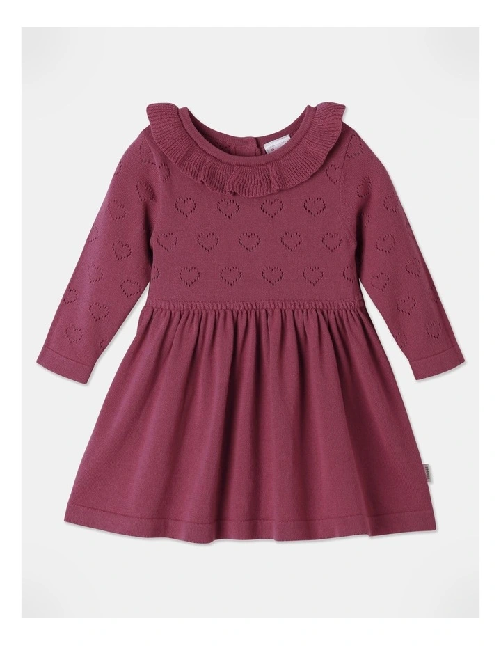 Pointelle Knit Dress in Cherry
