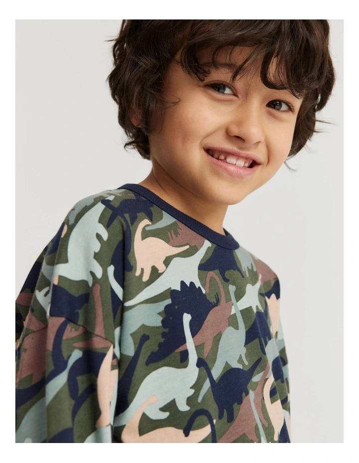 Organically Grown Cotton Dino Print T-shirt in Navy