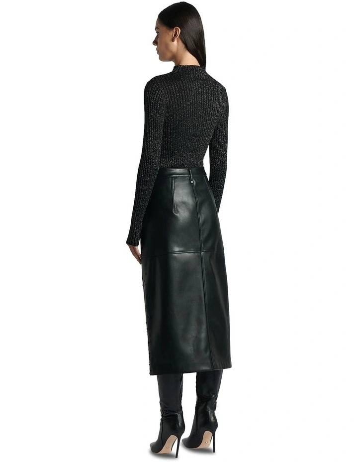 Funnel Neck Lurex Ribbed Knit Jumper in Black