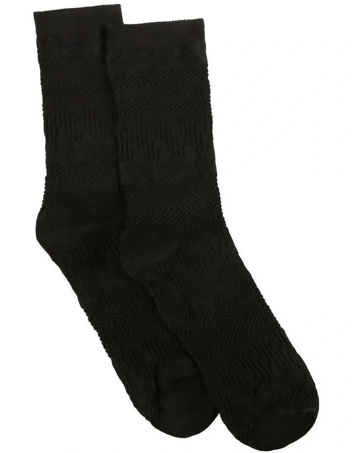 Luca Geo Jacquard Crew Length Socks in Nero