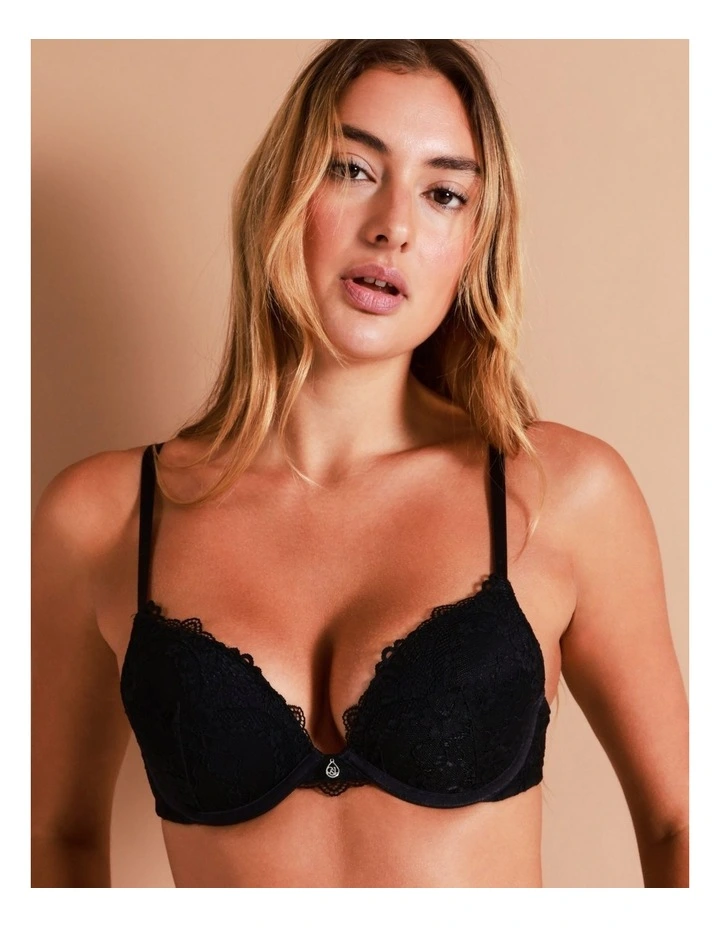 Lace Comfort Contour Push Up Bra in Black