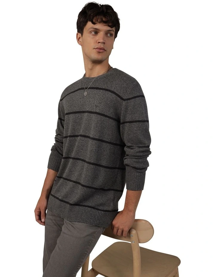 Striped Crewneck Sweater in Grey