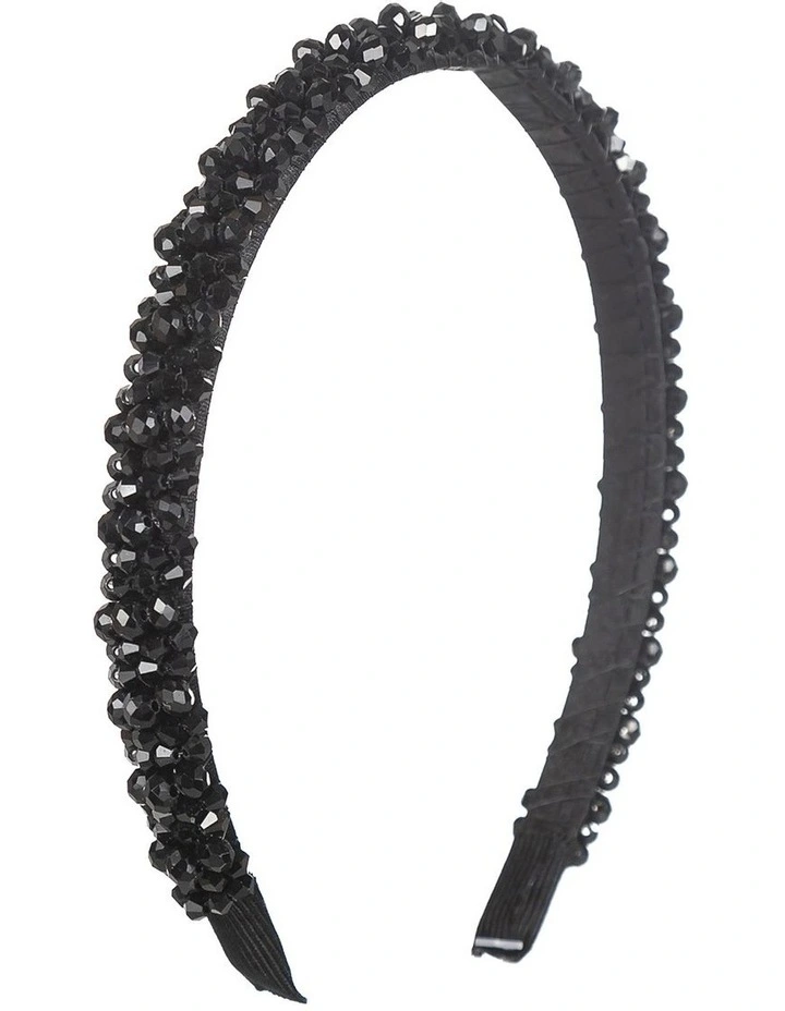 Thin Beaded Headband in Black