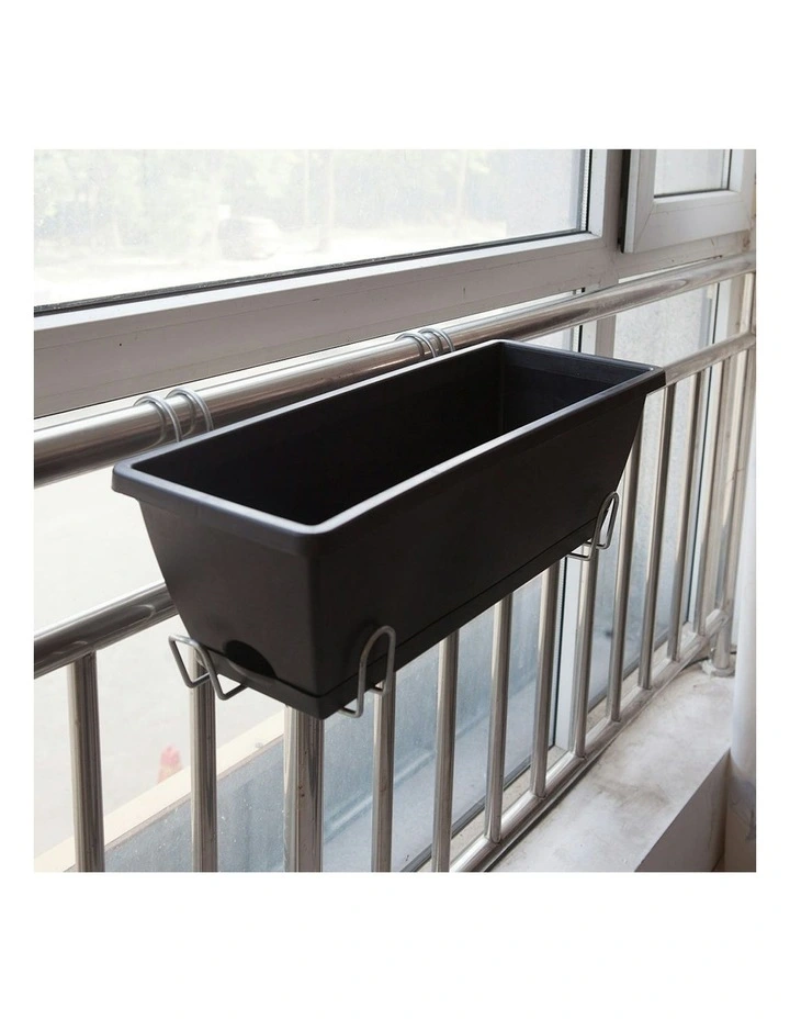 Rectangular Planter Plastic Box with Holder 49.5cm Set of 3 in Black