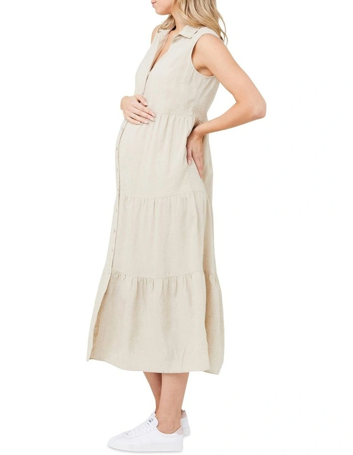 Tracy Tiered Linen Dress in Natural