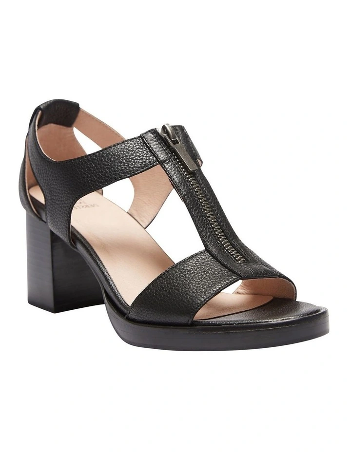 Abigail Heeled Sandal in Black/Black Leather