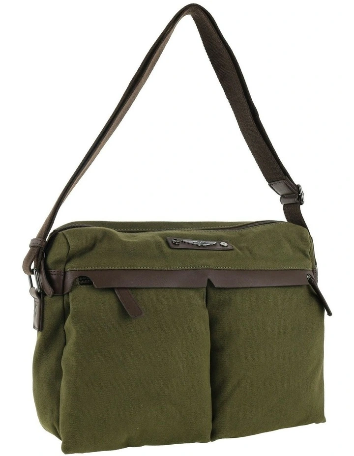 Police Rustic Canvas Messenger Business Bag in Dark Olive