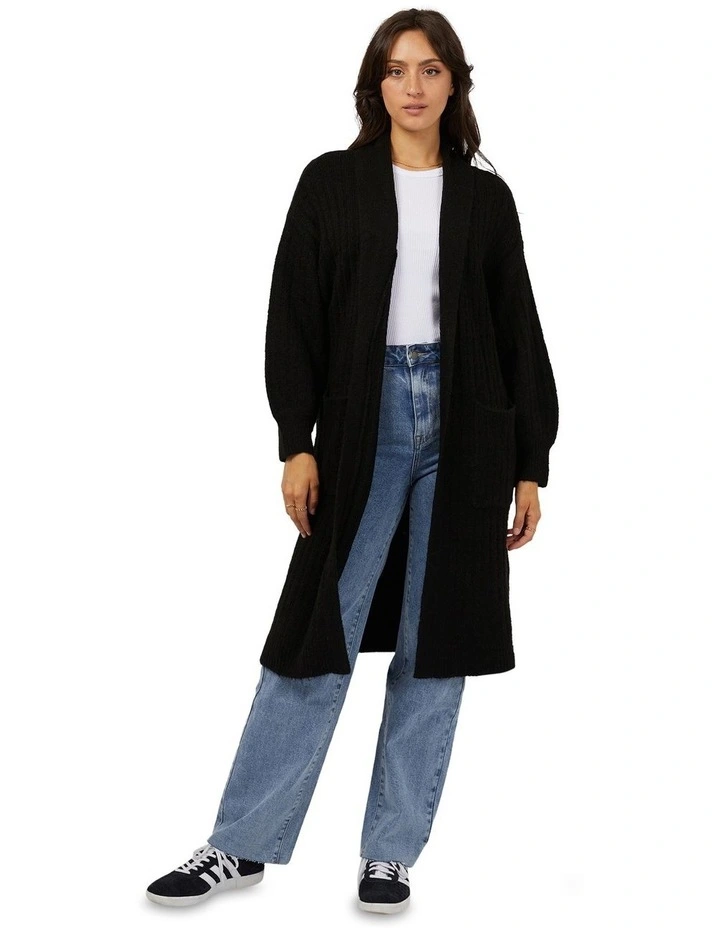 Serena Long Line Cardigan in Black