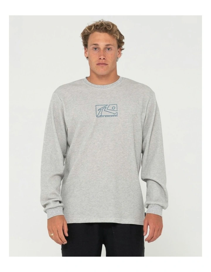 Boxed Out Waffle Long Sleeve Tee in Grey