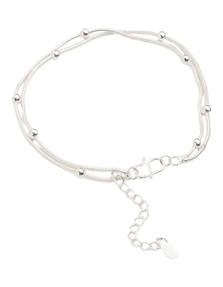 SS Double Chain Beaded Bracelet in Silver