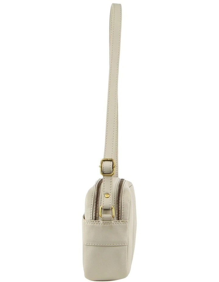 Diamond Pattern Embossed Leather Crossbody Bag in Bone