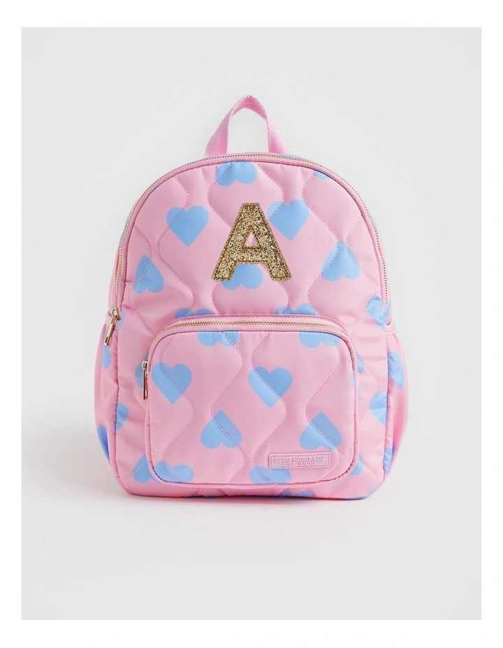 Quilted Initial A Backpack in Pink