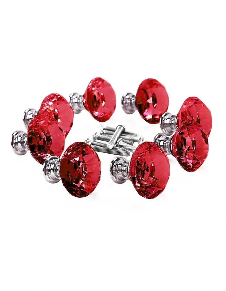 Diamond Shape Glass Door Knobs 10 Pieces 40mm in Red