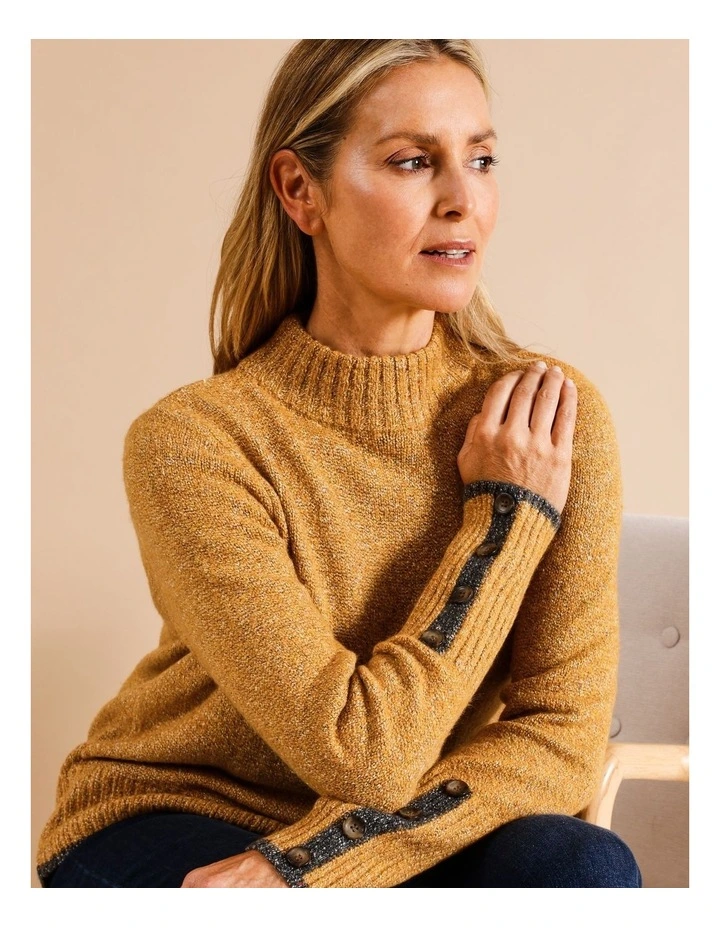 Stand Neck Jumper With Tipping In Ochre/Charcoal