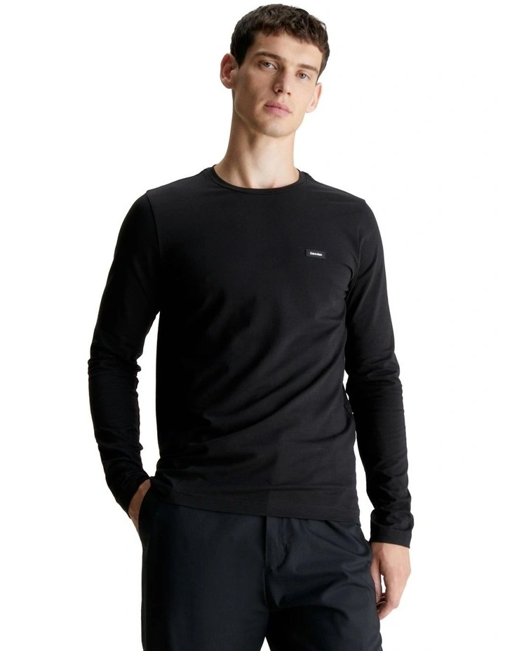 Stretch Slim Fit Long Sleeve T-shirt in Black
