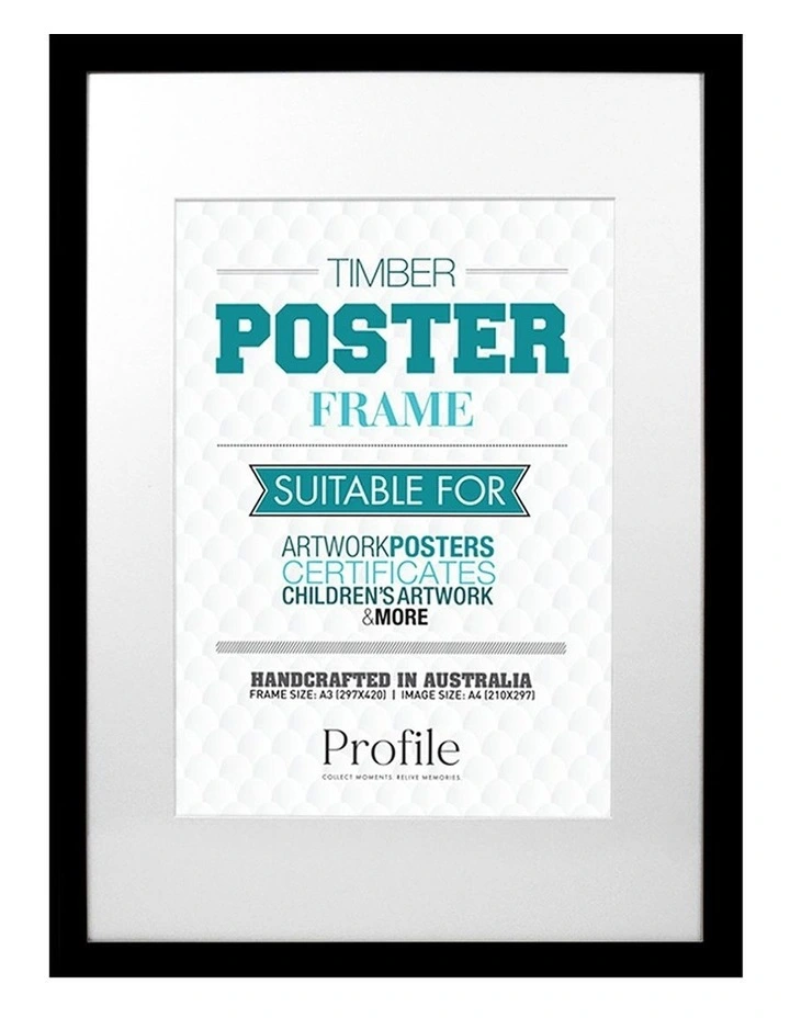 Australian Made Decorator Timber Photo Frame A3/A4 in Black