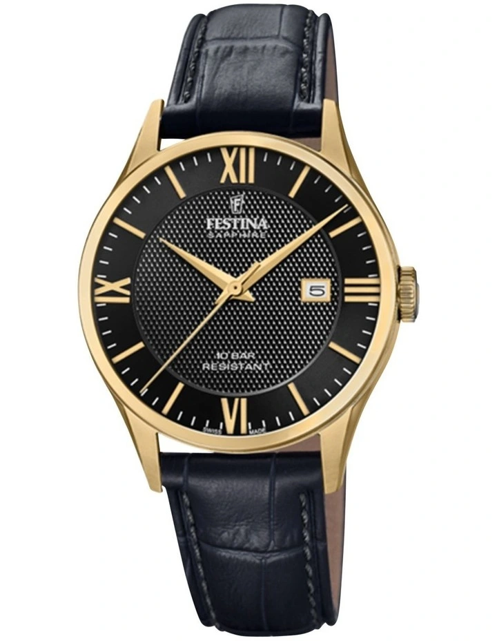 Swiss Stainless Steel Watch in Black