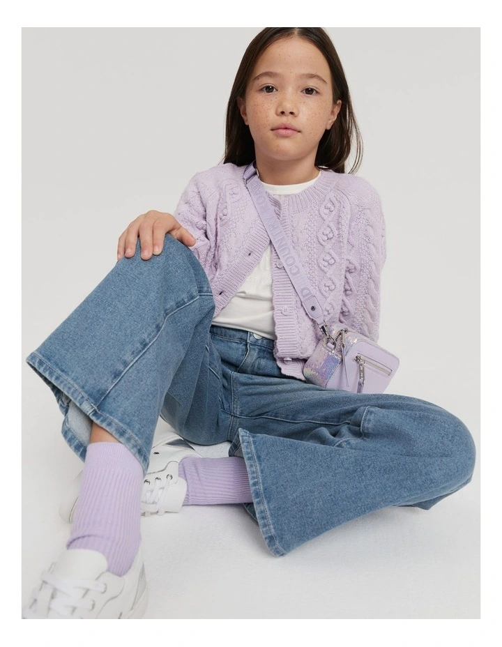 Scallop Cable Cardigan in Lilac