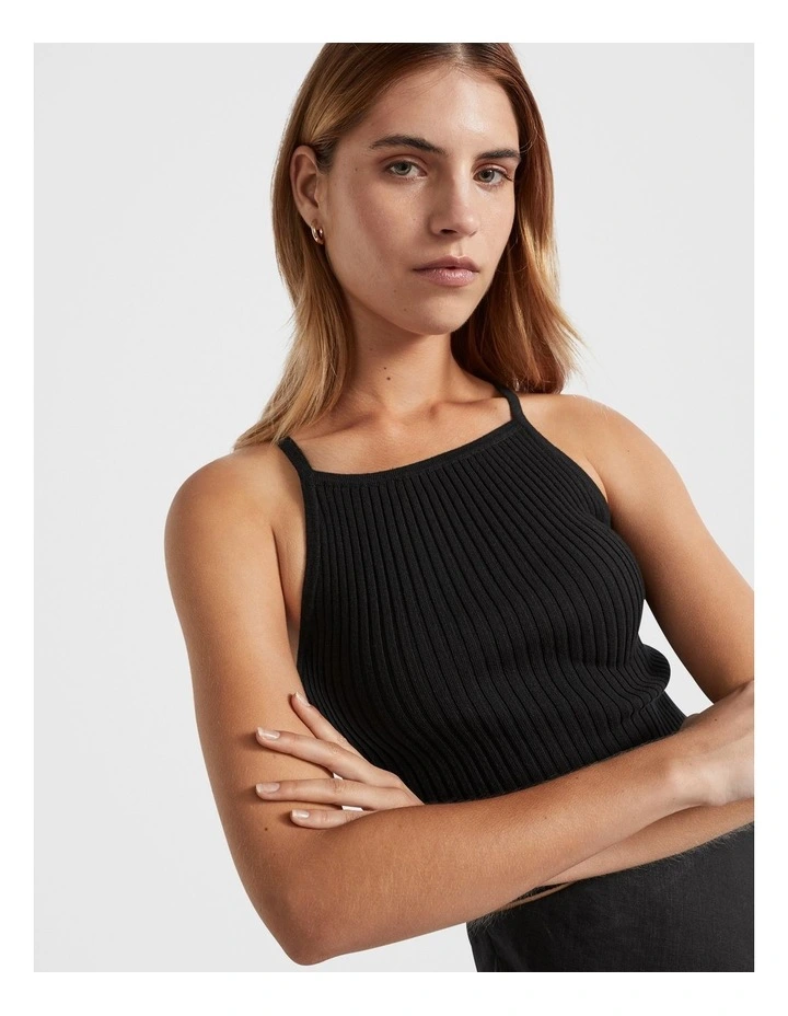 Rib Knit Camisole in Black