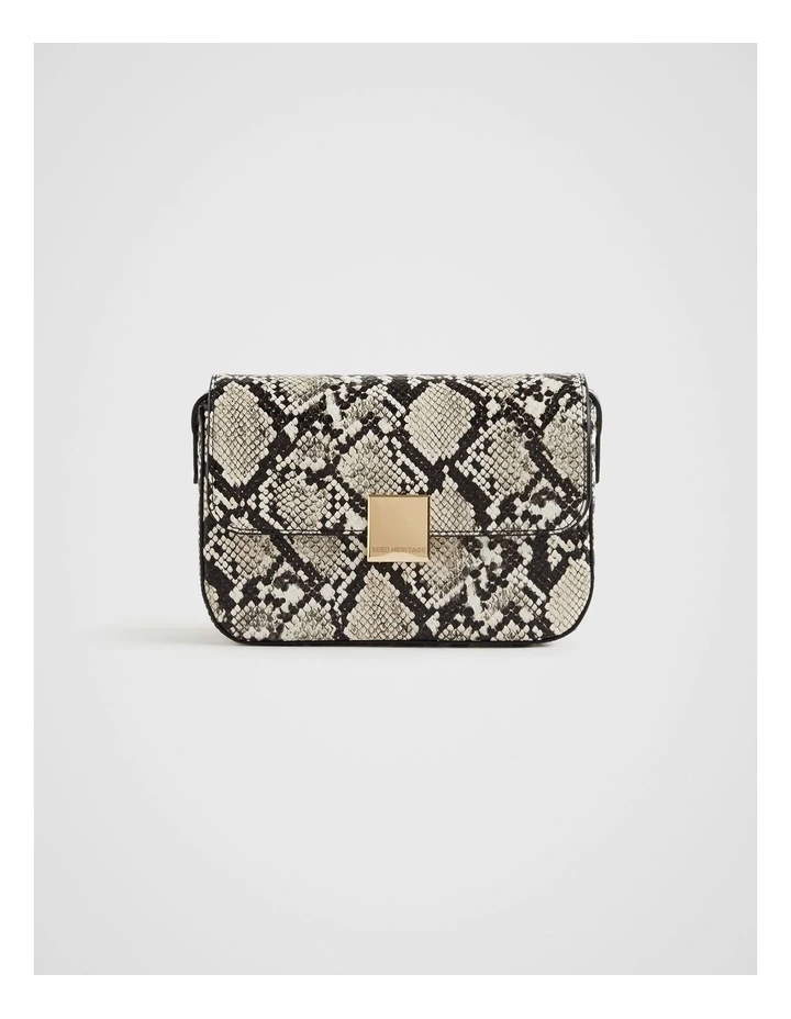 Mini Python Print Baguette Bag in Natural