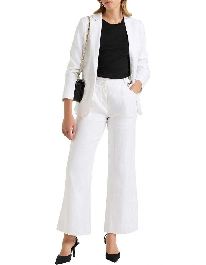 Nora Linen Blazer in White Stripe