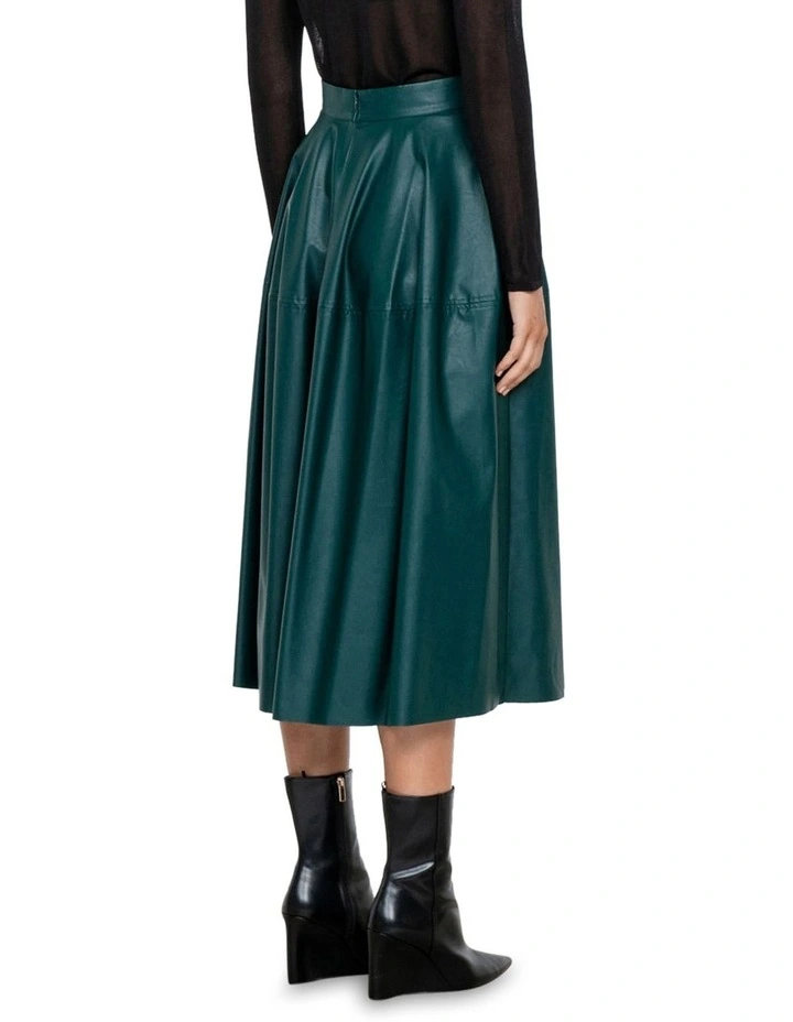 Faux Leather Full Skirt in Deep Green