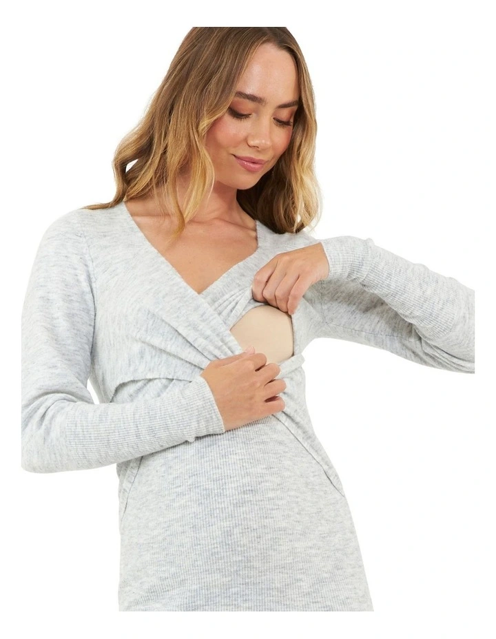Heidi Nursing Knit Dress in Snow Marle