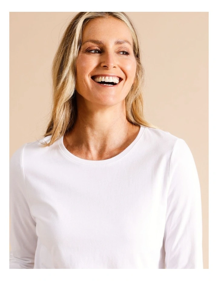 Organic Cotton Wardrobe Staple 3/4 Sleeve Tee In White
