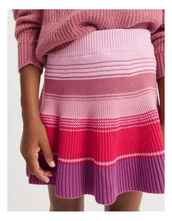Organically Grown Cotton Stripe Knit Skirt in Multi Pink