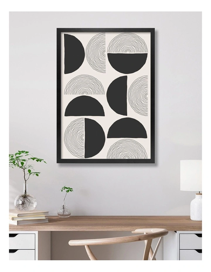 Australian Made Circle Lines Cluster Art Print A2 in Black Frame No Border