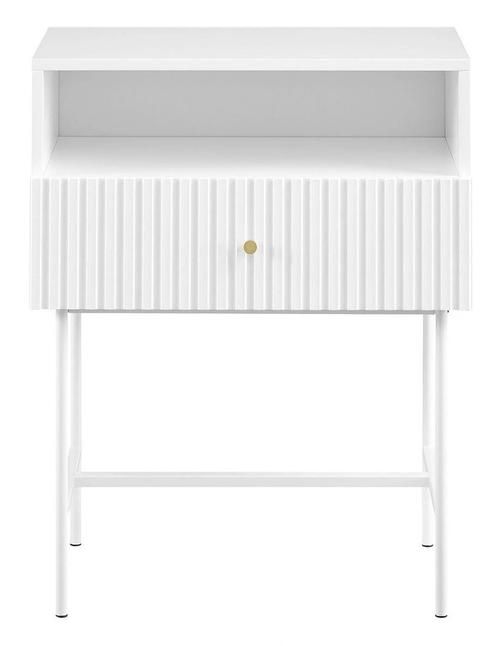 Cecil Slender Fluted Bedside Table in White