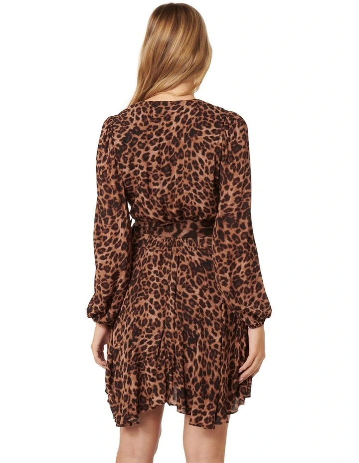 Amila Belted Godet Mini Dress in Brown