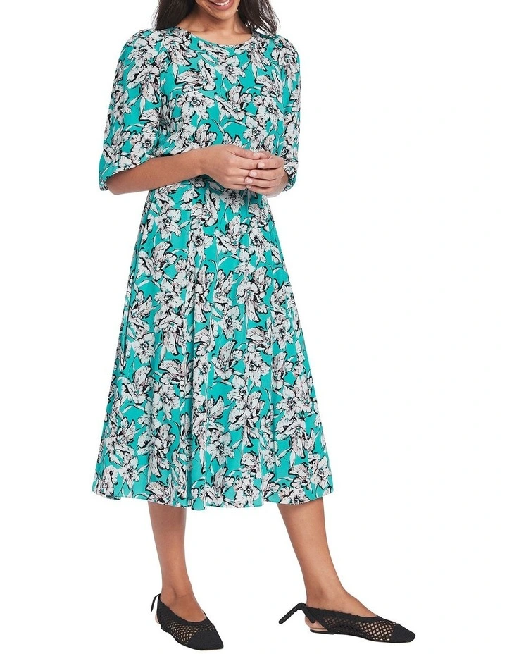 Karis Silk Dress in Aquamarine Multi