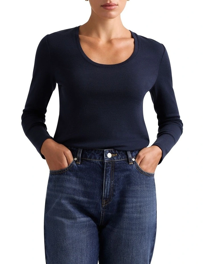 Marslie Long Sleeve Babywool Top in Midnight
