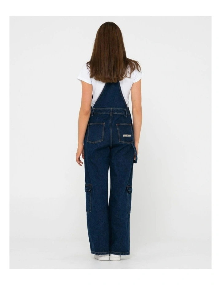 Dax Wide Baggy Cargo Denim Overalls in Blue