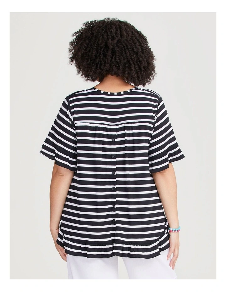 Ruffle Trim Print Top in Stripe