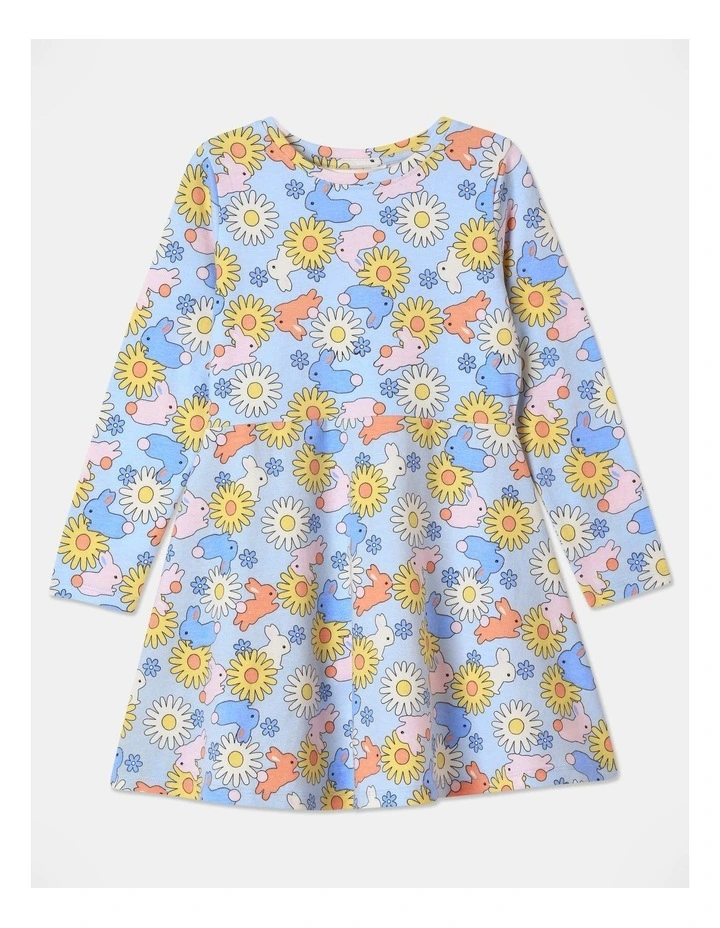 Bunny Floral Skater Dress in Light Blue